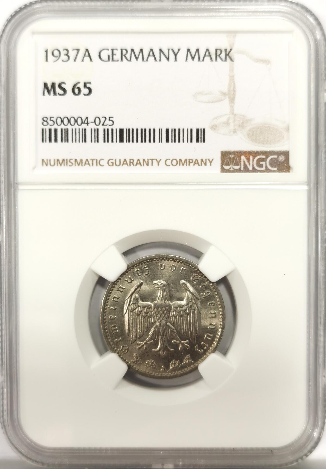 博洋堂“良辰美钰”中秋国庆双节精品专场暨第141期（全场包邮） NGC MS65 德国第三帝国1937年A版1马克镍币