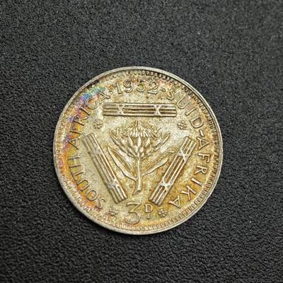 【淘币小摊】实时拍第七百五十四拍  散币批量币场  满百包邮可预留二周 每周一统一发货   - 南非1952年乔治六世3便士银币