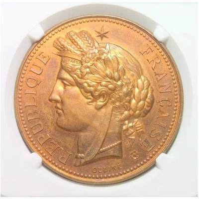 NGC MS63RB 法国1895年 谷物女神高浮雕精制大铜章 42MM - NGC MS63RB 法国1895年 谷物女神高浮雕精制大铜章 42MM
