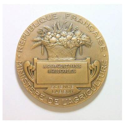 【旋风钱币】10月4日19:00准时开拍 精美欧洲币章 第三帝国货币等 全场包邮！ 可评级 法国1900年前后 谷物播种男神高浮雕精制大铜章 50MM