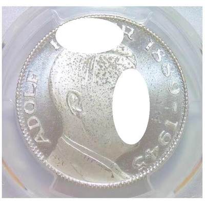 PCGS SP65 德国第三帝国1945年 元首+鹰徽高浮雕精制镀银样章 35MM - PCGS SP65 德国第三帝国1945年 元首+鹰徽高浮雕精制镀银样章 35MM