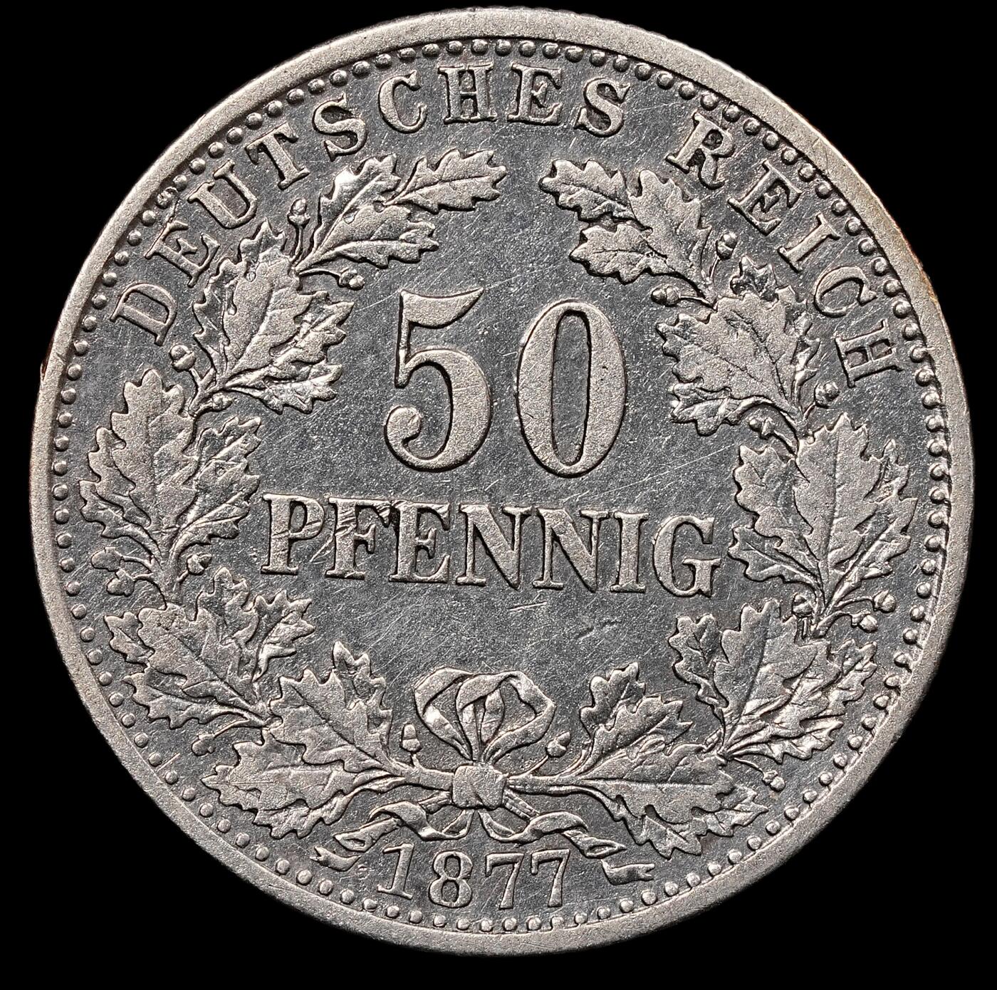 修遠堂世界钱币第八十六期 1877年德国50芬尼银币 D厂铭