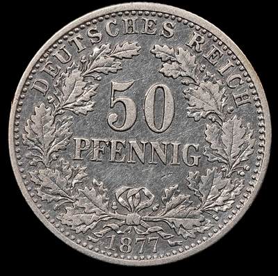 修遠堂世界钱币第八十六期 - 1877年德国50芬尼银币 D厂铭