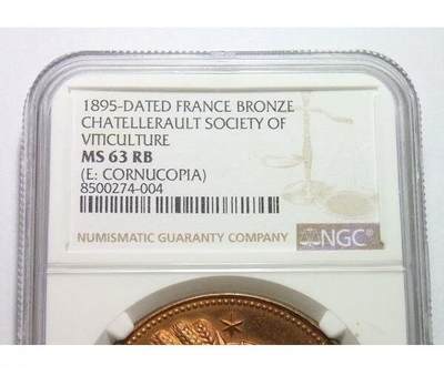 【旋风钱币】10月4日19:00准时开拍 精美欧洲币章 第三帝国货币等 全场包邮！ NGC MS63RB 法国1895年 谷物女神高浮雕精制大铜章 42MM