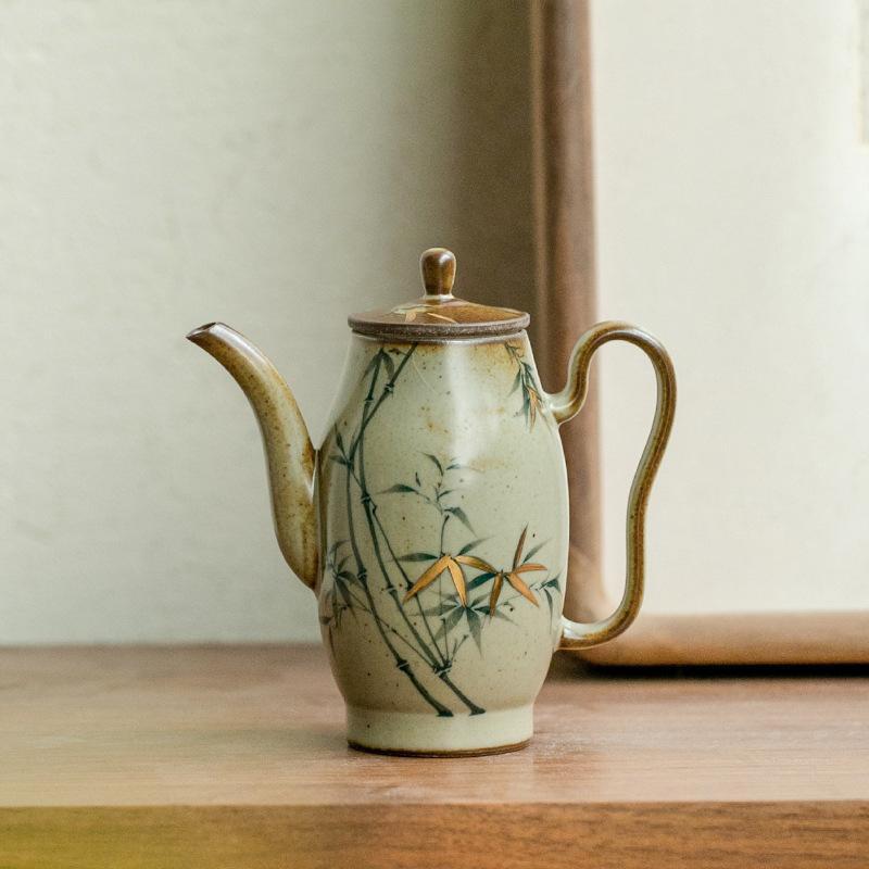 精品老瓷器专场 复古釉纯手绘青竹茶壶 10.5*10.6