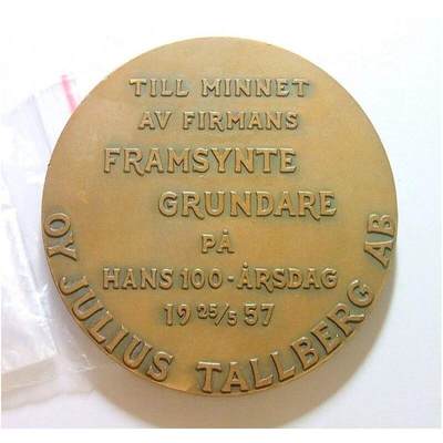 【旋风钱币】10月4日19:00准时开拍 精美欧洲币章 第三帝国货币等 全场包邮！ 芬兰1957年 政治家塔尔伯格高浮雕精制超大铜章 60MM 100克