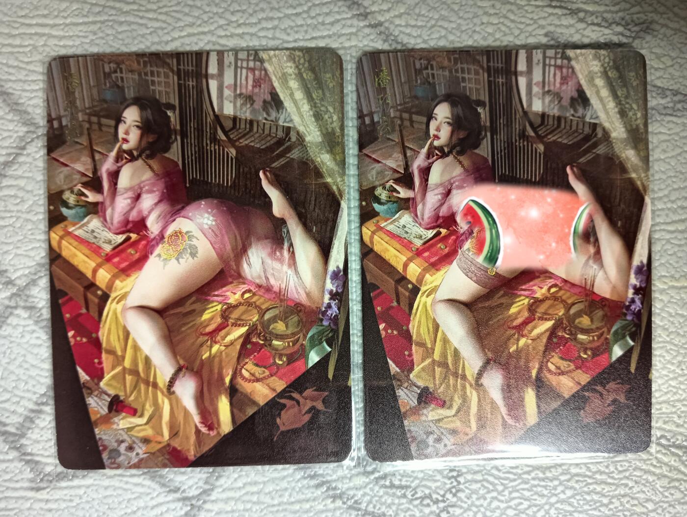 花开卡拍第40期（9月28号周日截拍，品控勿拍!!!拍品不寄存，运费5元，自制卡难免瑕疵，可能存在轻微撞角爆边等出厂瑕疵，品控介意勿拍！） 燎原卡牌 特卡 潘巧云 幻彩普卡一对 2张