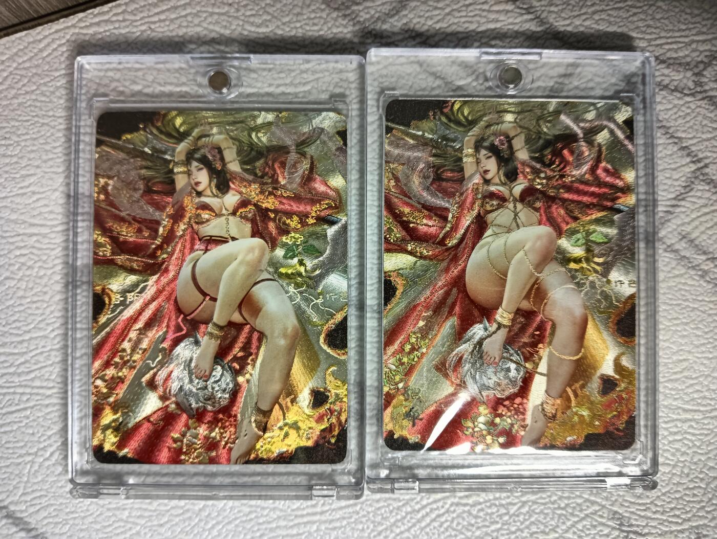 花开卡拍第40期（9月28号周日截拍，品控勿拍!!!拍品不寄存，运费5元，自制卡难免瑕疵，可能存在轻微撞角爆边等出厂瑕疵，品控介意勿拍！） 燎原卡牌 官渡之战特卡 貂蝉 2张 幻粗