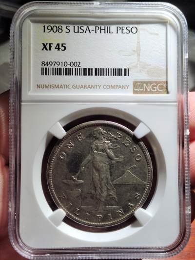 中外钱币第二场 - NGC-XF45 美属菲律宾1908年1比索银币