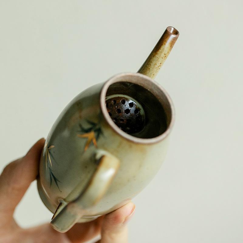 精品老瓷器专场 复古釉纯手绘青竹茶壶 10.5*10.6