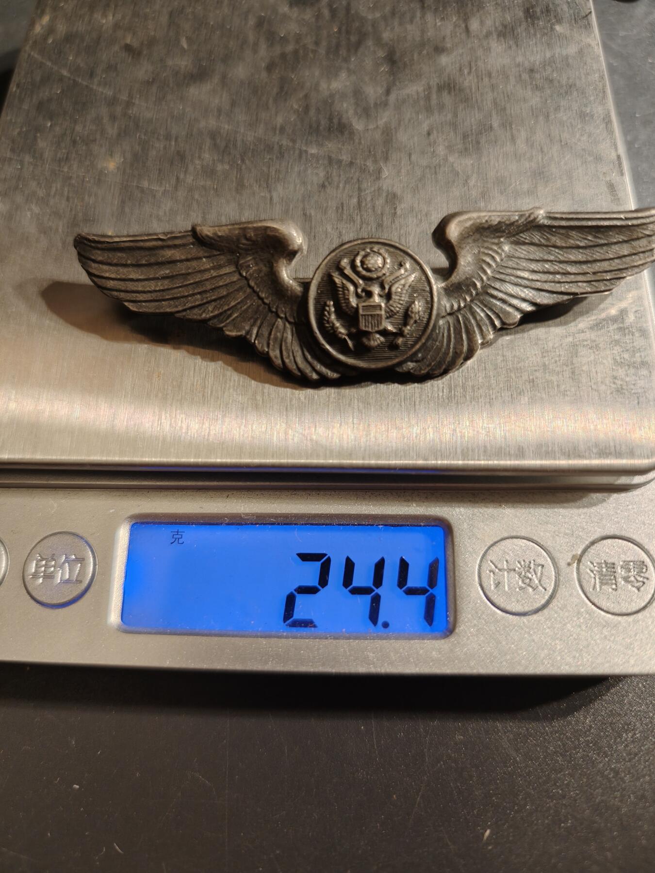 老王徽章第152期 美国二战陆军航空兵空勤人员技能章    925银3英寸    二战时期横针版    纽约名厂Utica造    早期厚重版24.4g 