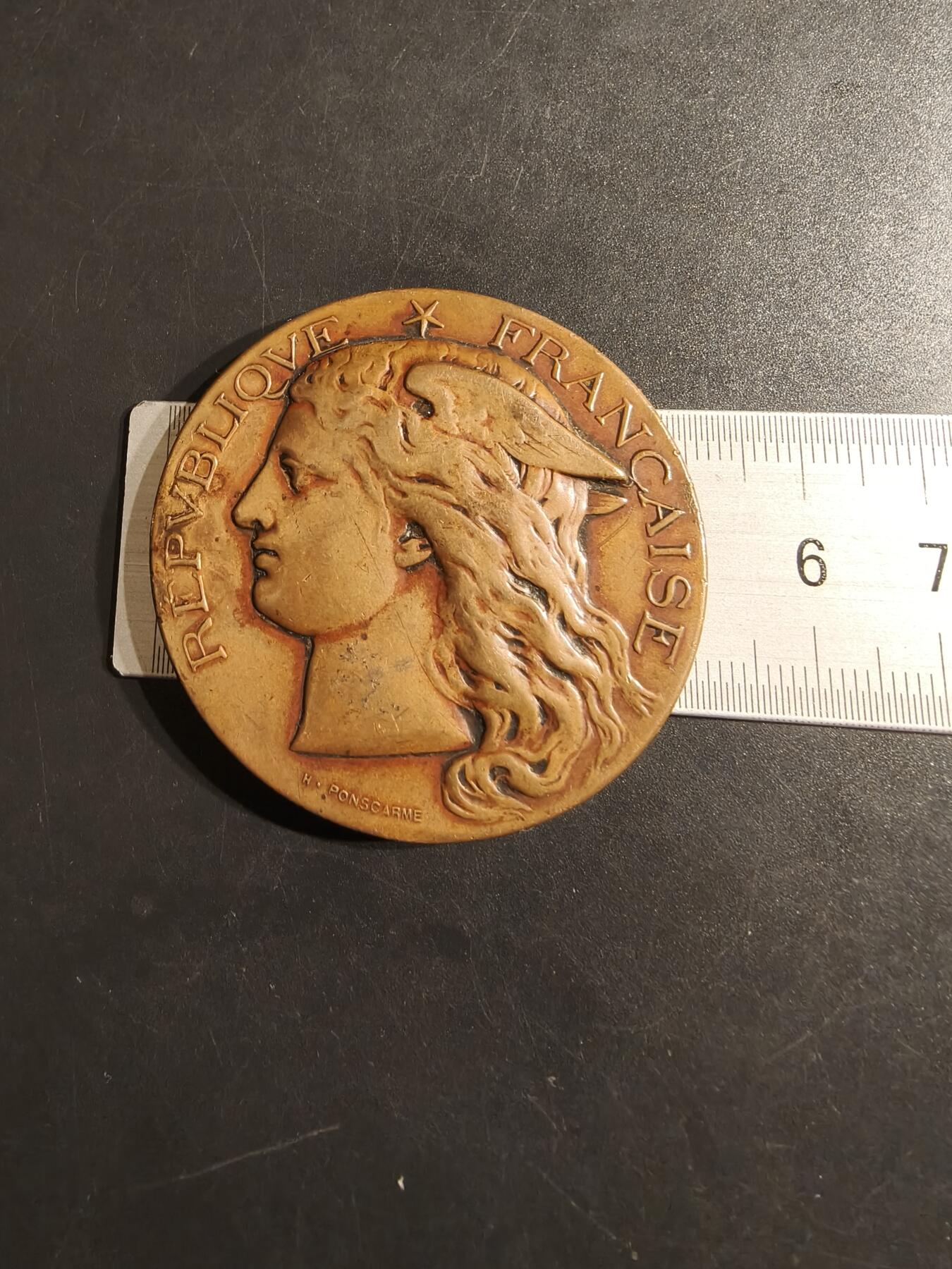 老王徽章第152期 法国1882农业竞赛大铜章    墨丘利造型    直径50mm.   重量61.1g