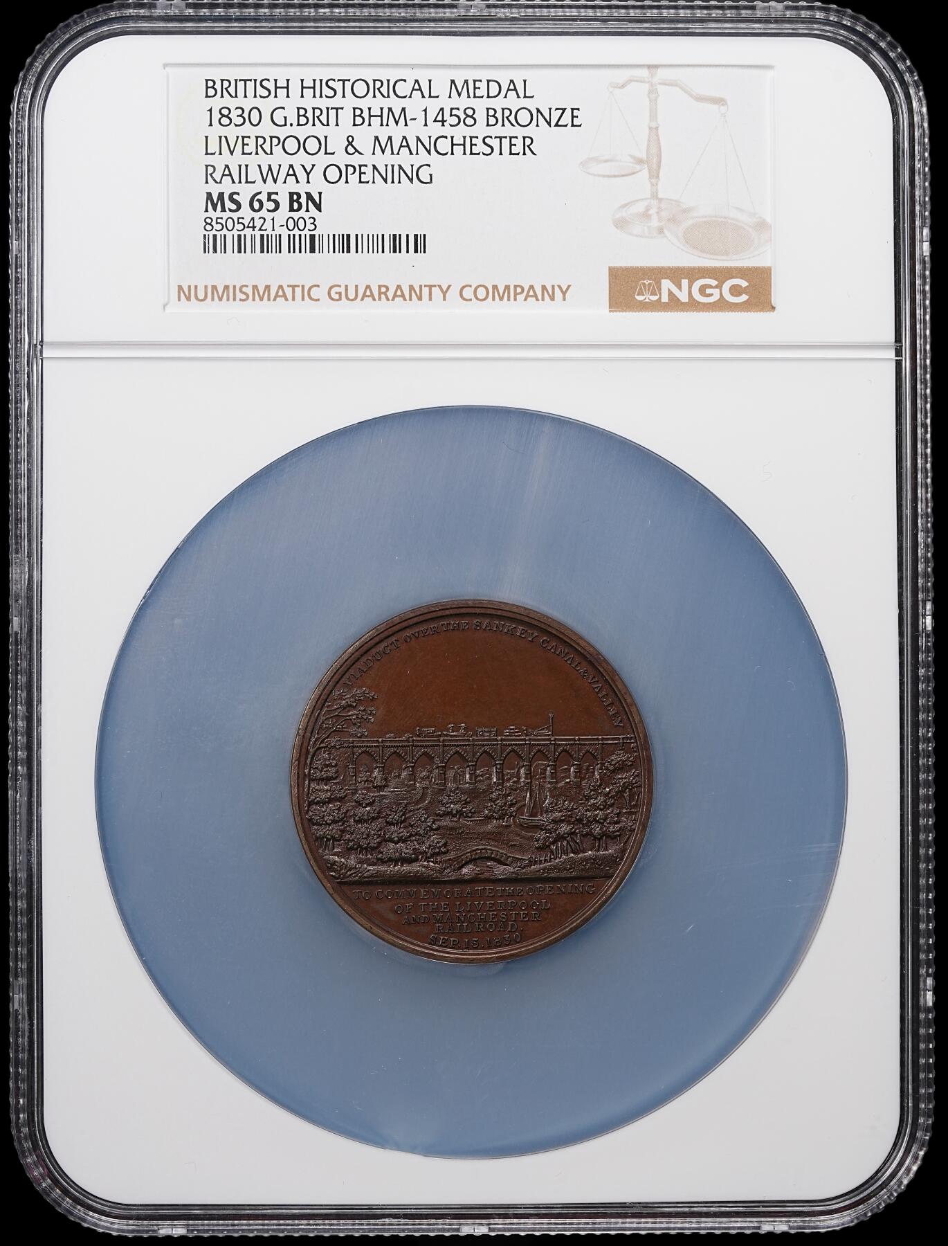 修遠堂世界钱币第八十六期 NGC MS65BN 1830年英国利物浦-曼彻斯特铁路开通纪念大铜章