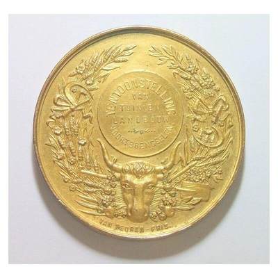 【旋风钱币】10月4日19:00准时开拍 精美欧洲币章 第三帝国货币等 全场包邮！ 法国1900年前后 谷物丰收高浮雕精制大镀金章 52MM