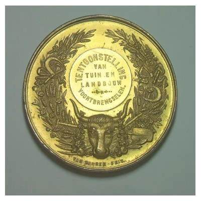 法国1900年前后 谷物丰收高浮雕精制大镀金章 52MM - 法国1900年前后 谷物丰收高浮雕精制大镀金章 52MM