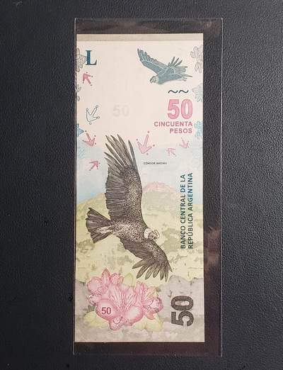 中外各国钞、纪念钞、券专场（第三十一场） - 阿根廷50比索纸币 2018年 安第斯秃鹰 美洲外国钱币全新1张（A首发冠）