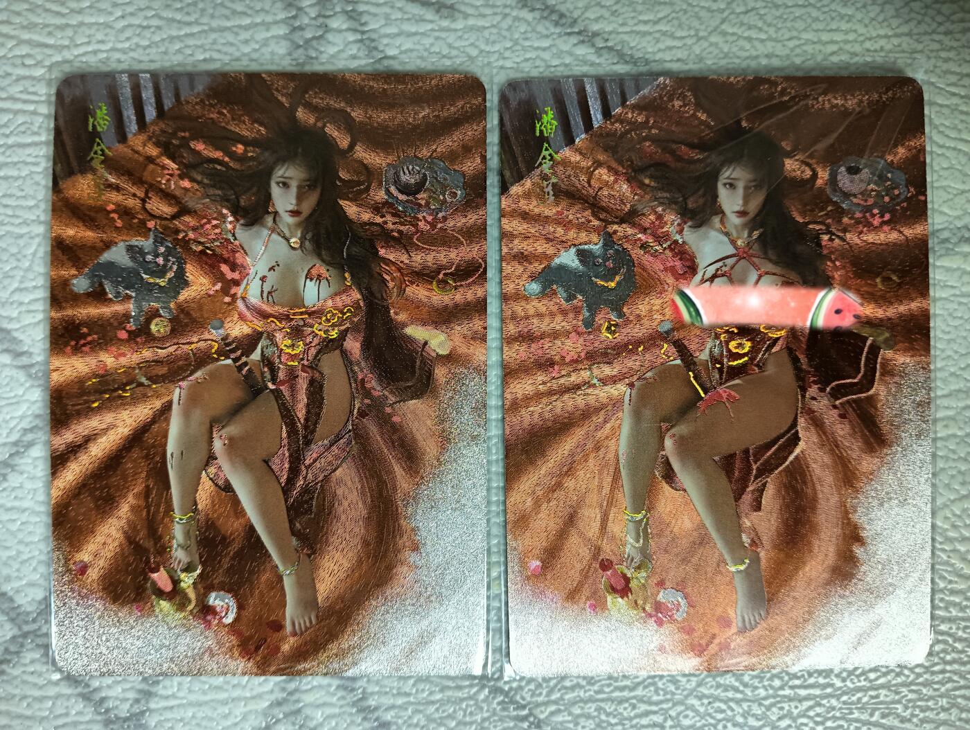 花开卡拍第40期（9月28号周日截拍，品控勿拍!!!拍品不寄存，运费5元，自制卡难免瑕疵，可能存在轻微撞角爆边等出厂瑕疵，品控介意勿拍！） 燎原卡牌 人间传 潘金莲  幻彩粗闪一对 2张