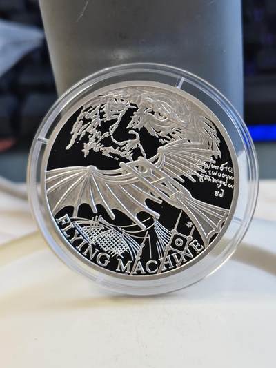 第176期拍卖【长期征集拍品】【欢度国庆中秋双节】 - 纽埃2019年达芬奇科学发明系列2机械飞行器银币，999银，发行1000枚