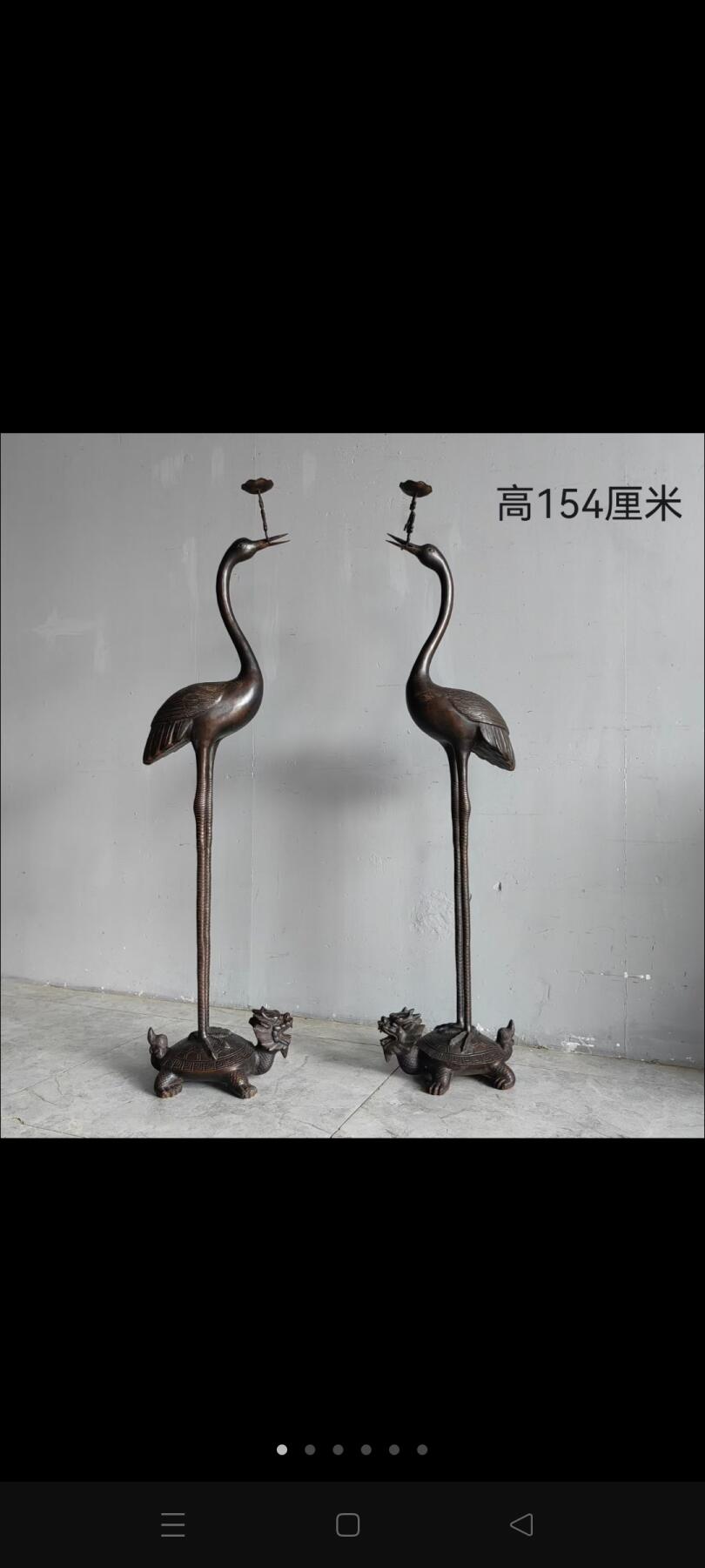 老紫铜龟背鹤～寓意是龟鹤延年，象征长寿、增福添寿，是送礼的上佳之选，尽显主人高雅品味！造型漂亮雕刻精美！布置空间收藏佳器！高154厘米