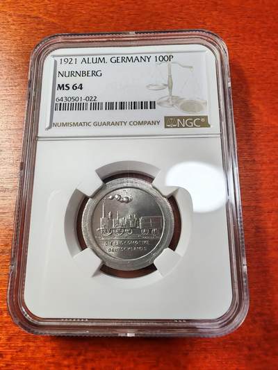 长老汇蛇年精选第五十三场拍卖 - 1921德紧纽伦堡100芬尼铝币，NGC MS64，唯一记录