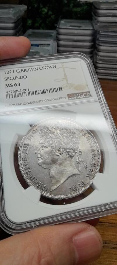 凡希社世界钱币微拍月度大拍（2025/09） 荐！1821英国乔四马剑大银NGC-MS63，英伦灰彩，淡色包浆下呈现迷人的金属质感，实物上手更赞，略低评。（附视频）