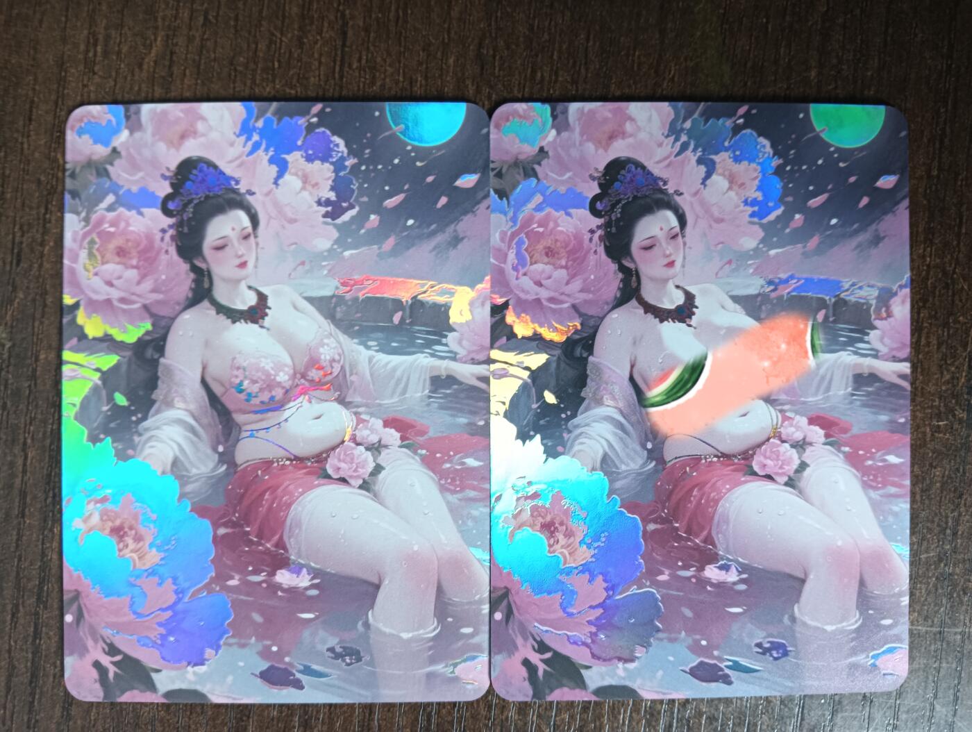 花开卡拍第40期（9月28号周日截拍，品控勿拍!!!拍品不寄存，运费5元，自制卡难免瑕疵，可能存在轻微撞角爆边等出厂瑕疵，品控介意勿拍！） 绘天阁 杨玉环艺术版01对卡 2张