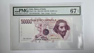 评级外币专场 - 意大利50000里拉 pmg67 冠军分 稀少初版无47  乔凡尼·洛伦佐·贝尼尼1984