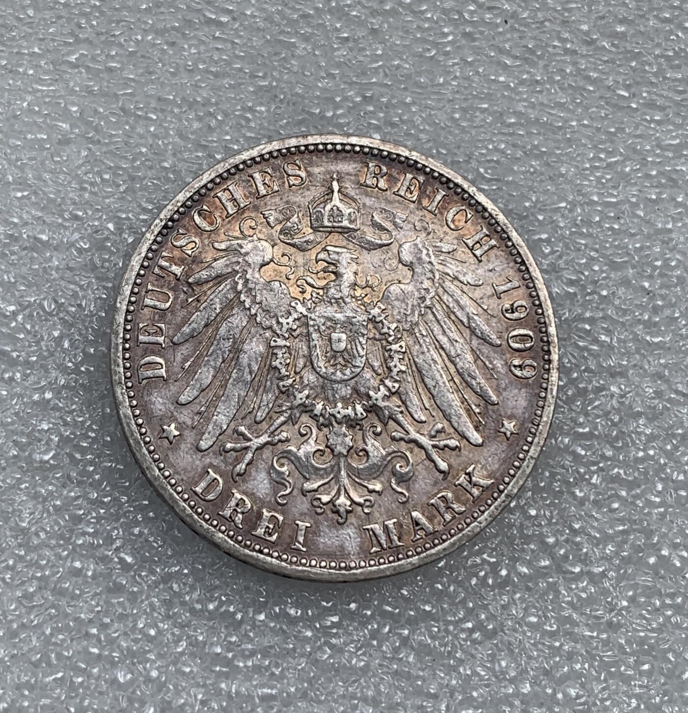 世界钱币专场拍卖 1909年德国巴登弗里德里希二世3马克流通银币