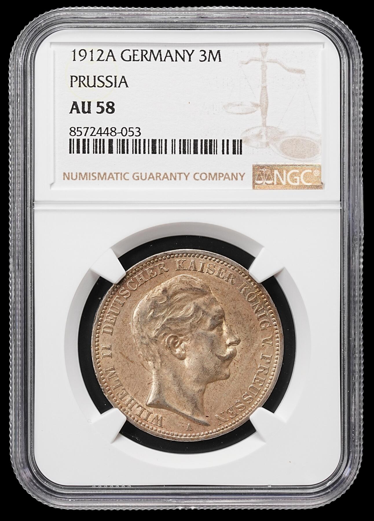 修遠堂世界钱币第八十六期 NGC AU58 1912年普鲁士3马克银币