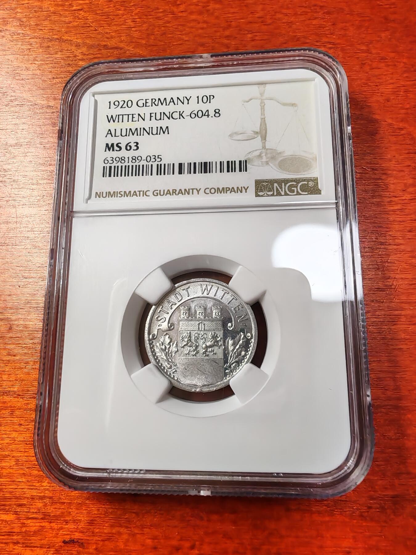 长老汇蛇年精选第五十三场拍卖 1920德紧维滕10芬尼铝币，NGC MS63，唯一记录，镜面底板