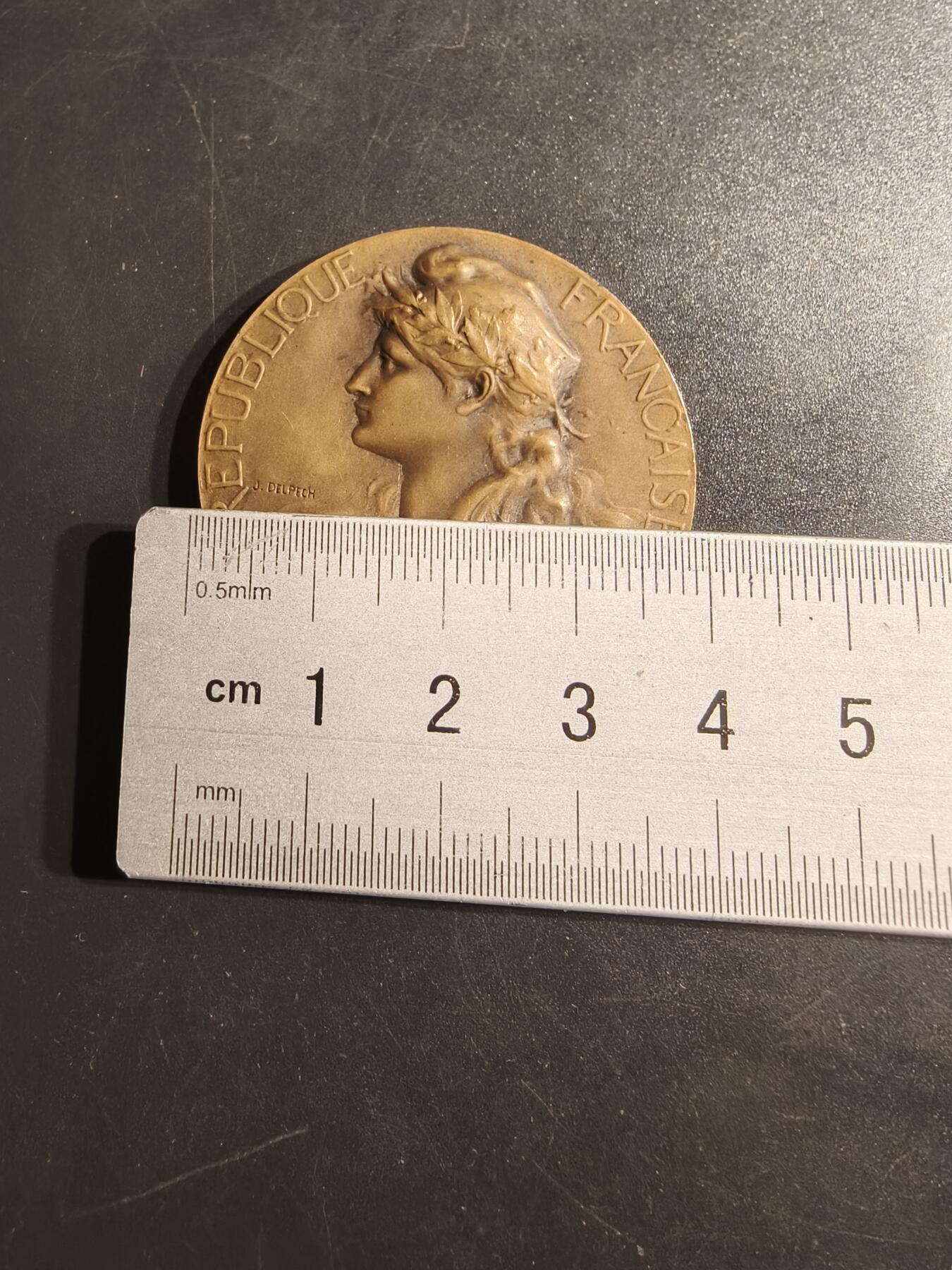 老王徽章第152期 法国玛丽安娜大铜章     带盒子      直径40mm.   重量30g