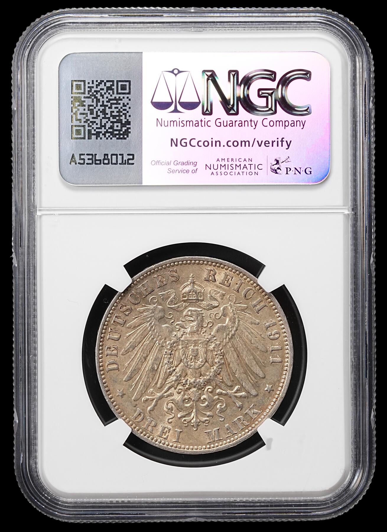 修遠堂世界钱币第八十六期 NGC AU58 1911年萨克森3马克银币