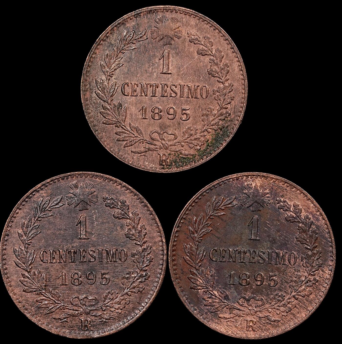 修遠堂世界钱币第八十六期 1895年意大利1分铜币一组3枚