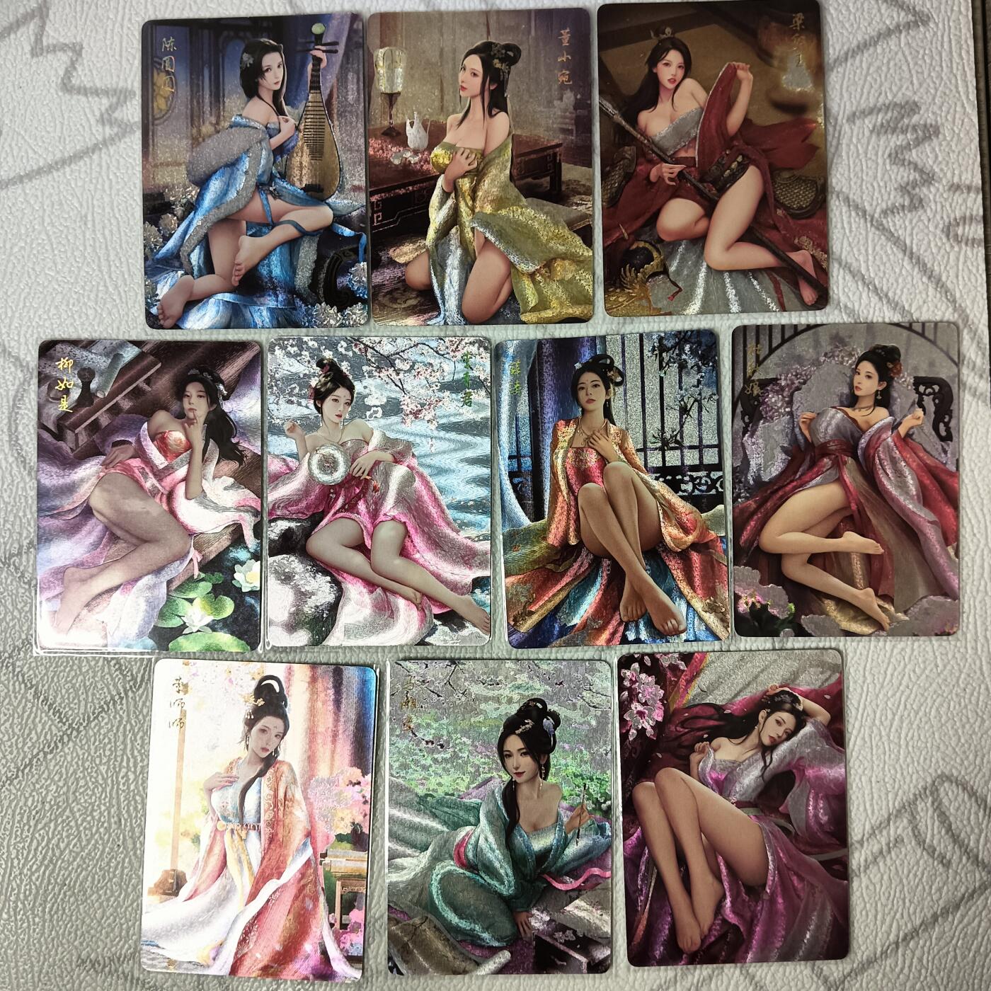 花开卡拍第40期（9月28号周日截拍，品控勿拍!!!拍品不寄存，运费5元，自制卡难免瑕疵，可能存在轻微撞角爆边等出厂瑕疵，品控介意勿拍！） 燎原卡牌 如梦令十大名妓 10张 粗闪