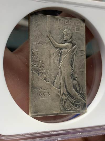 《竞宝斋》第423场 周日，周一，周二  3场连拍 （全场包邮） NGC MS65 1903年瑞士联邦成立百年矩形纪念银章