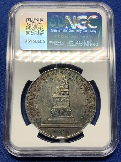 《竞宝斋》第423场 周日，周一，周二  3场连拍 （全场包邮） NGC UNC 德国 巴伐利亚 1835年 马克西米利安·约瑟夫国王纪念碑 泰勒银币 细节 包浆不错 性价比之选