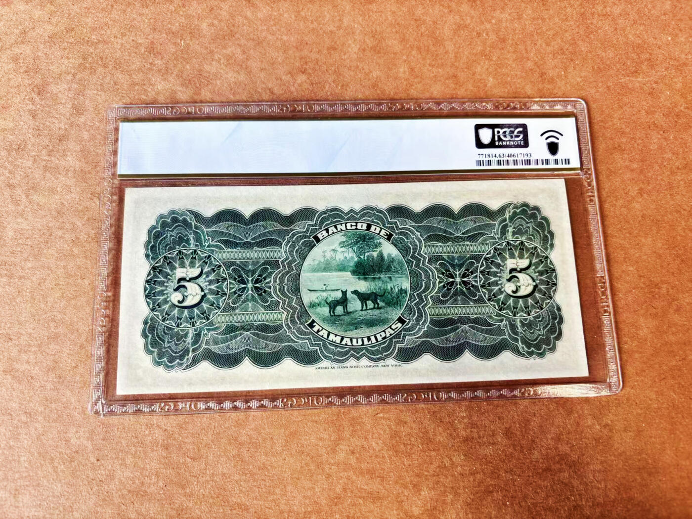【Blue Auction】世界纸币精拍第732期——祝各位藏友国庆中秋假期快乐！ 墨西哥 1914年5比索 小女孩 背面二犬观湖 PCGS63 ABNC出品雕刻精美