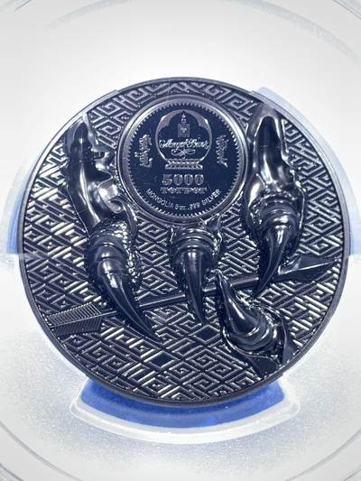 《竞宝斋》第423场 周日，周一，周二  3场连拍 （全场包邮） 首日封 PCGS PR70 蒙古2020年野生动物系列-草原雄鹰（钌化）5000图格里克精制纪念银币（CIT超高浮雕，5盎司重，999纯银，155.5克，45MM，限量3000枚）加大加厚盒