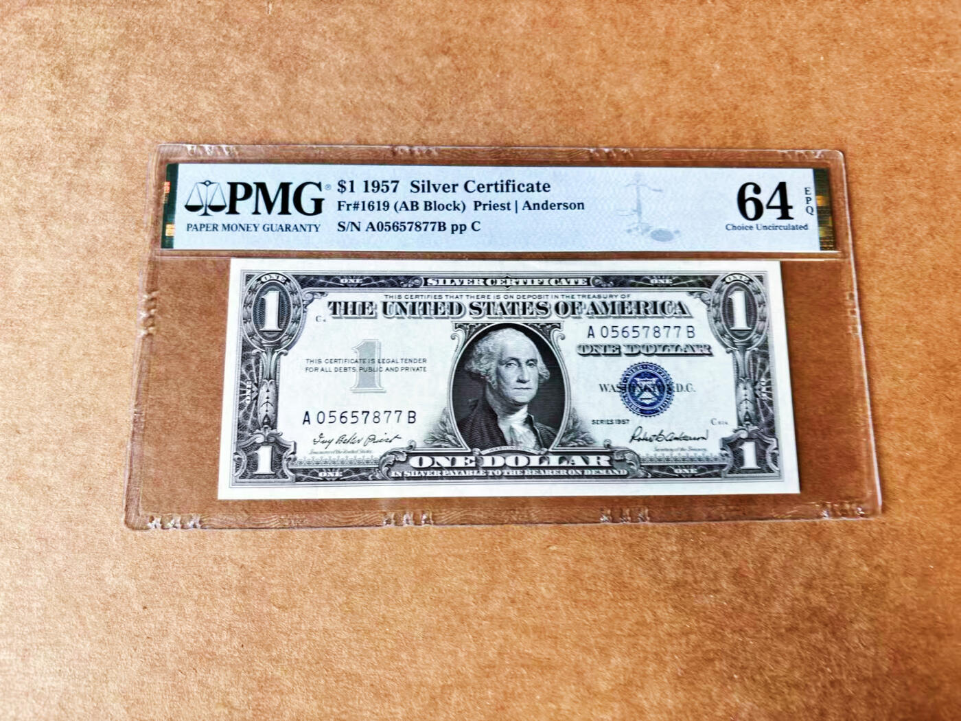【Blue Auction】世界纸币精拍第732期——祝各位藏友国庆中秋假期快乐！ 美国 1957年1美金 银币券 PMG64EPQ 