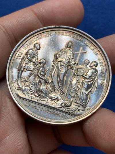 《竞宝斋》第423场 周日，周一，周二  3场连拍 （全场包邮） 梵蒂冈 1878年 教皇利奥十三世高浮雕纪念银章 35.2克 43.5mm