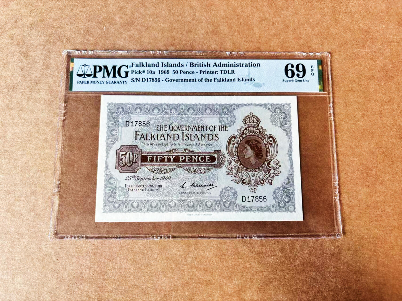 【Blue Auction】世界纸币精拍第732期——祝各位藏友国庆中秋假期快乐！  【a版冠军分 近满分罕见】福克兰群岛 1969年50便士 女王 PMG69EPQ 