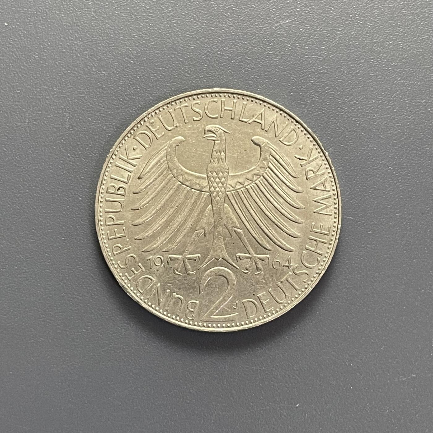 回流钱币1001-1 联邦德国（西德）1964年2马克 物理学家马克斯·普朗特