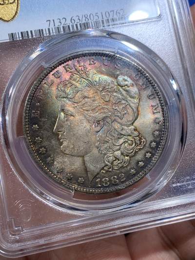 《竞宝斋》第423场 周日，周一，周二  3场连拍 （全场包邮） PCGS MS63 美国1882年摩根女神一美元银币 金属质感五彩包浆