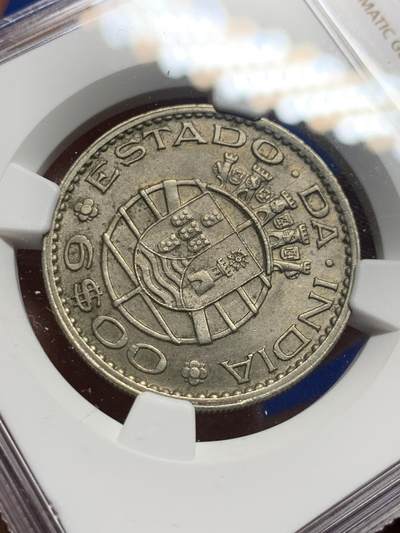 《竞宝斋》第423场 周日，周一，周二  3场连拍 （全场包邮） NGC MS62 筋币 1959葡属印度6埃斯库多 最大面值 上MS品相极为困难 喜欢葡系的不要错过了