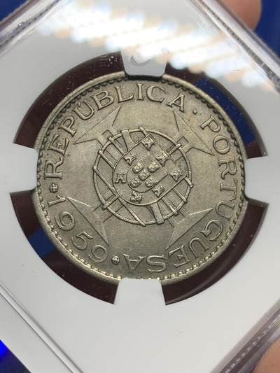 《竞宝斋》第423场 周日，周一，周二  3场连拍 （全场包邮） NGC MS62 筋币 1959葡属印度6埃斯库多 最大面值 上MS品相极为困难 喜欢葡系的不要错过了