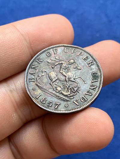 《竞宝斋》第423场 周日，周一，周二  3场连拍 （全场包邮） 加拿大1857年半便士马剑铜币 细节见图