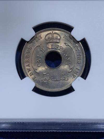 《竞宝斋》第423场 周日，周一，周二  3场连拍 （全场包邮） 两枚一组 NGC MS64 英属西非1936年爱德华八世1/2便士镍币 爱八经典品种 高分少见