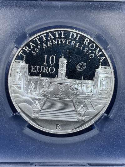《竞宝斋》第423场 周日，周一，周二  3场连拍 （全场包邮） TQG PF66UC 意大利2007年10欧元《罗马条约》50周年精制纪念银币 22g 925银