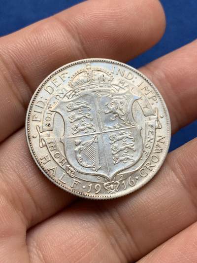 《竞宝斋》第423场 周日，周一，周二  3场连拍 （全场包邮） 英国1916年乔治五世半克朗银币 925高银