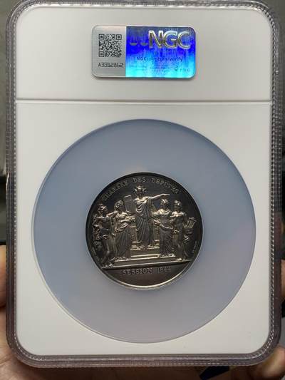《竞宝斋》第423场 周日，周一，周二  3场连拍 （全场包邮） NGC UNCD 1844年法国七月王朝议会纪念银章 53mm 加大加厚盒